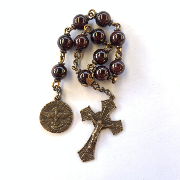 Holy Spirit Pocket Rosary with Garnet beads