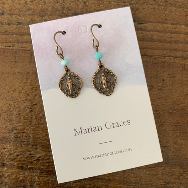 Miraculous Medal Earrings (turquoise)