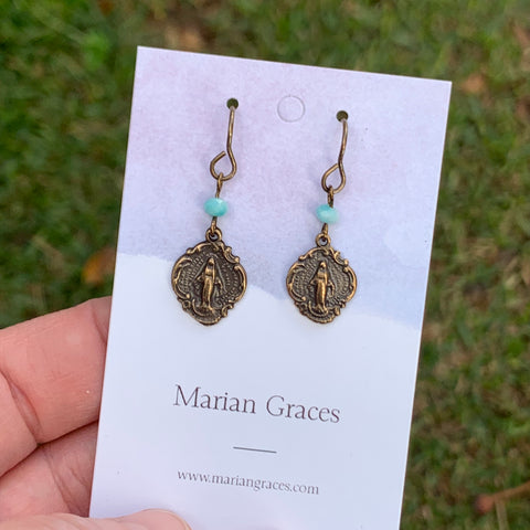 Miraculous Medal Earrings (turquoise)