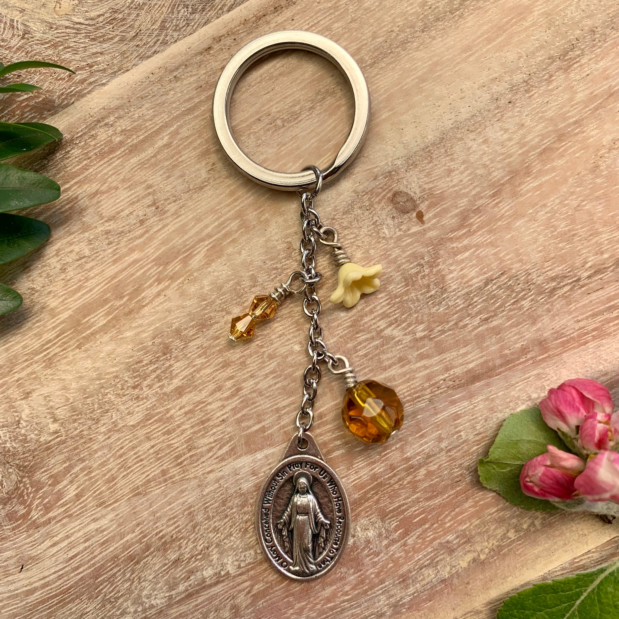 Miraculous Medal Keyring yellow