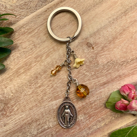 Miraculous Medal Keyring yellow