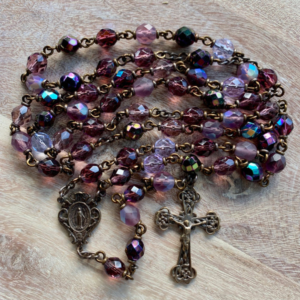 Miraculous Medal Rosary made with Czech Glass Beads