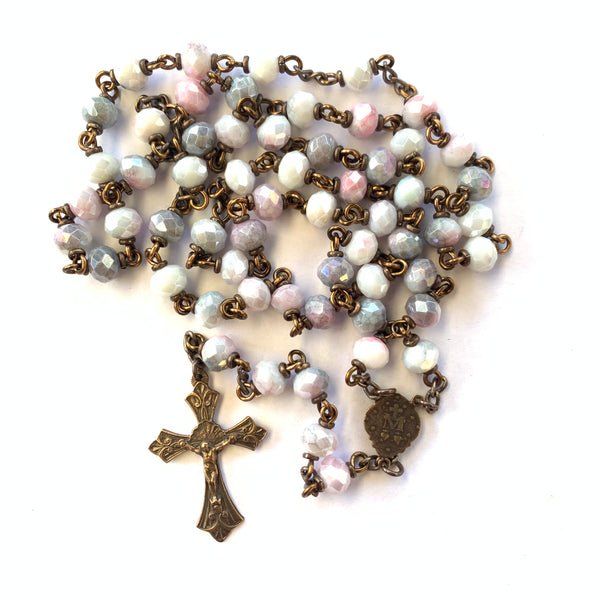 Miraculous Medal Rosary with Purple and Pink Glass beads