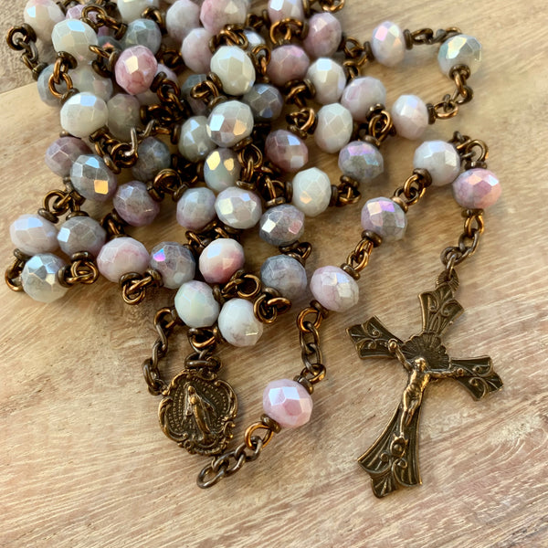 Miraculous Medal Rosary with Purple and Pink Glass beads