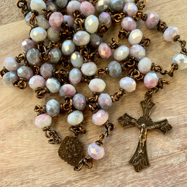 Miraculous Medal Rosary with Purple and Pink Glass beads