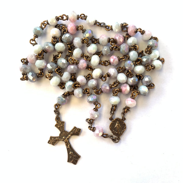 Miraculous Medal Rosary with Purple and Pink Glass beads