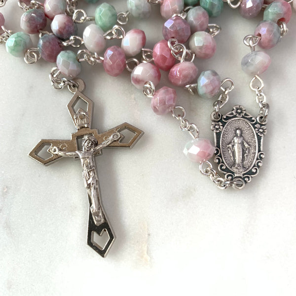 Decorative Miraculous Medal Rosary with Spring Tones