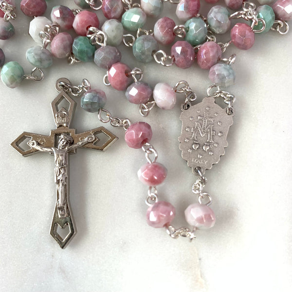 Decorative Miraculous Medal Rosary with Spring Tones