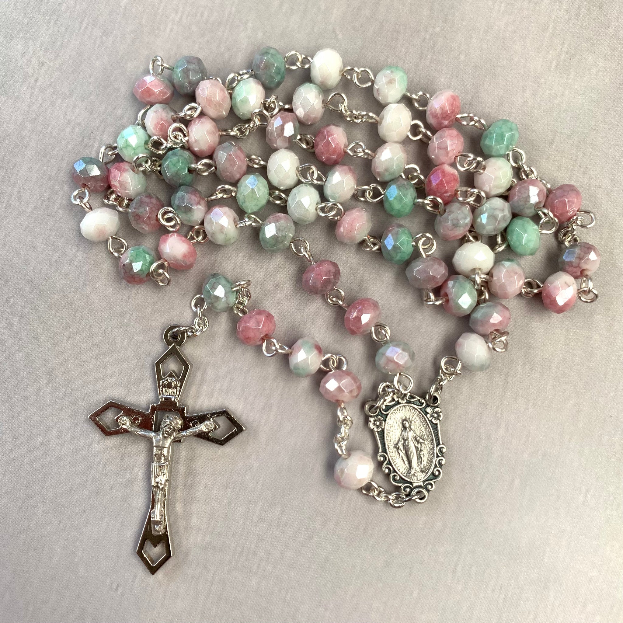 Decorative Miraculous Medal Rosary with Spring Tones – Marian Graces