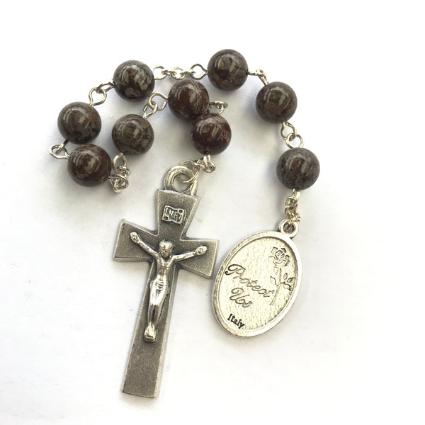 St. Christopher prayer chaplet, Patron saint of travellers and motorists (brown snowflake obsidian)