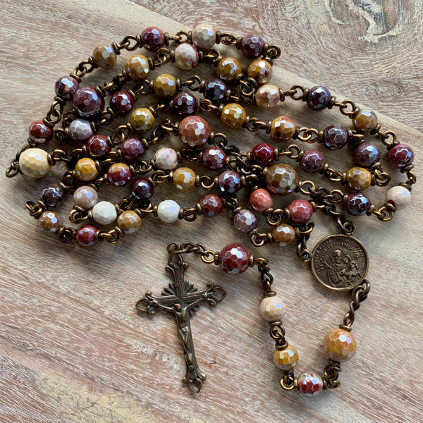Bronze St. Joseph Rosary with Mookaite beads