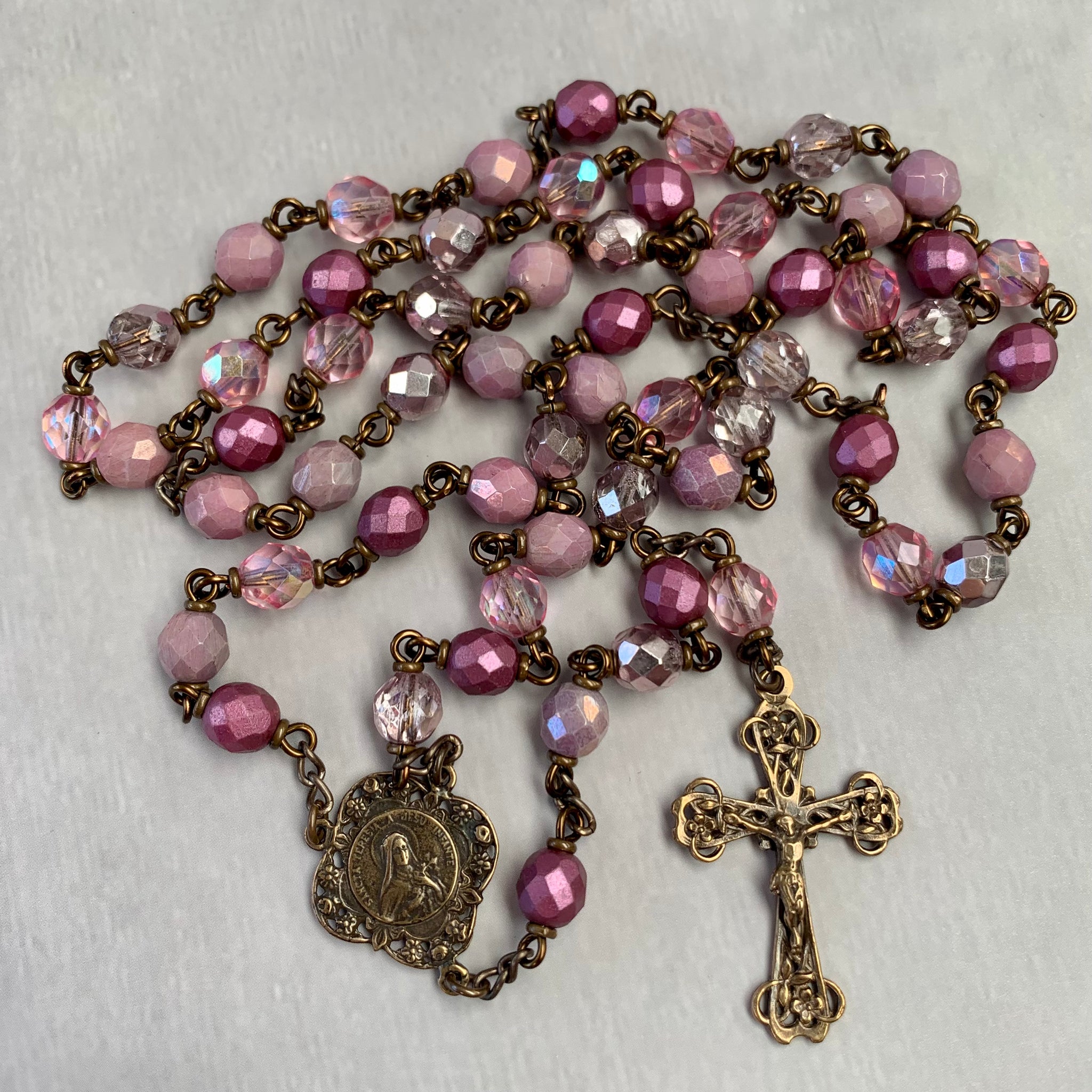 St. Therese Heirloom Rosary made with Czech Glass Beads – Marian