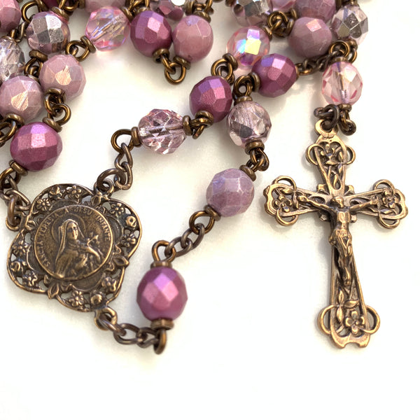 St. Therese Heirloom Rosary made with Czech Glass Beads