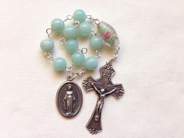 Amazonite pocket rosary with Miraculous Medal