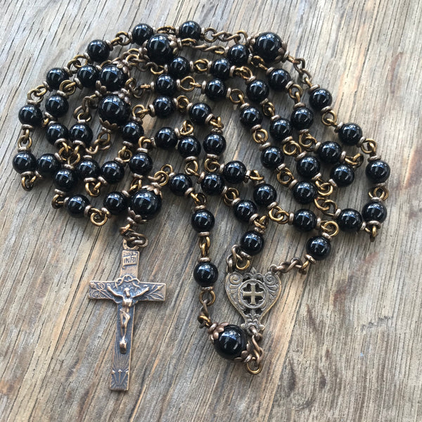 Bronze rosary with black onyx beads