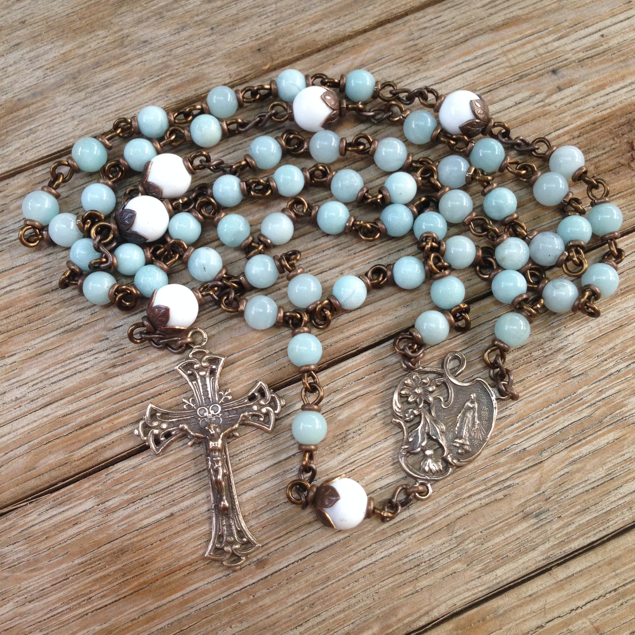 Bronze Rosary made with Amazonite beads