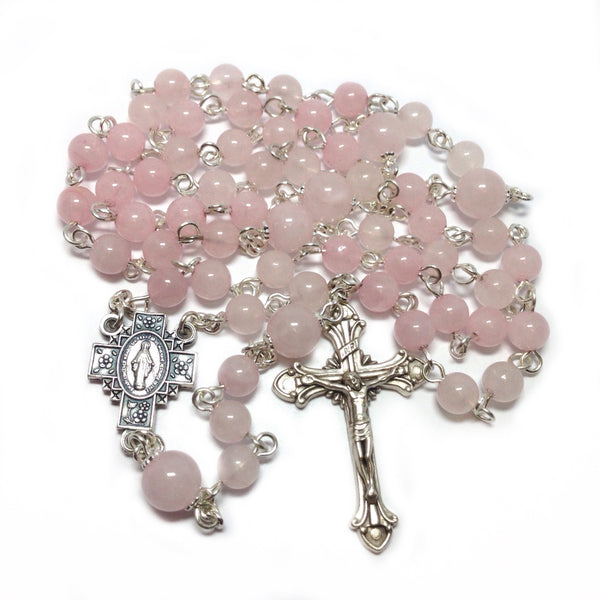 Miraculous medal rose quartz rosary