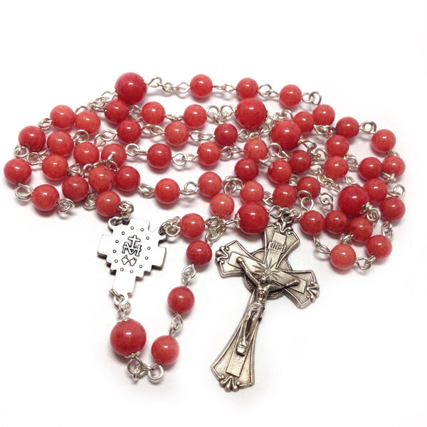 Miraculous medal rosary with red beads