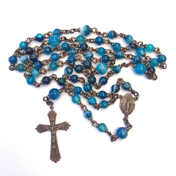 Blue Striped Agate Heirloom Rosary