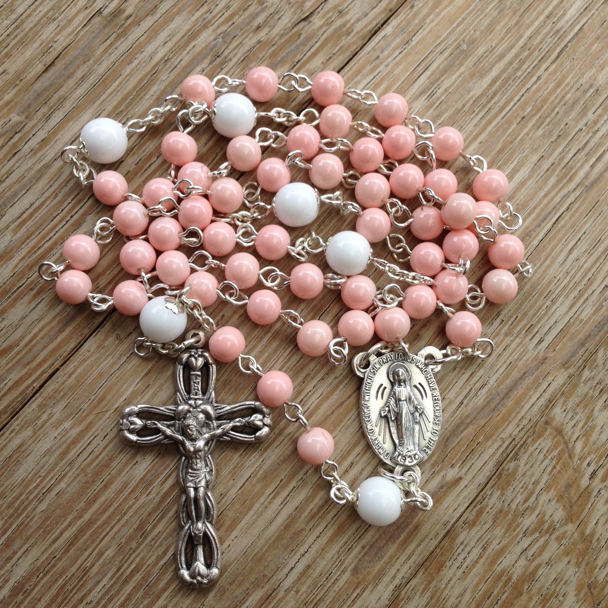 Miraculous Medal pink rosary