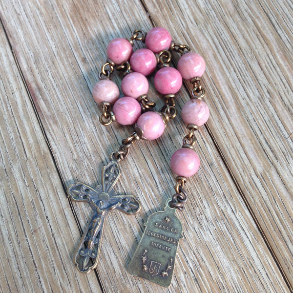 Bronze St. Therese pocket rosary
