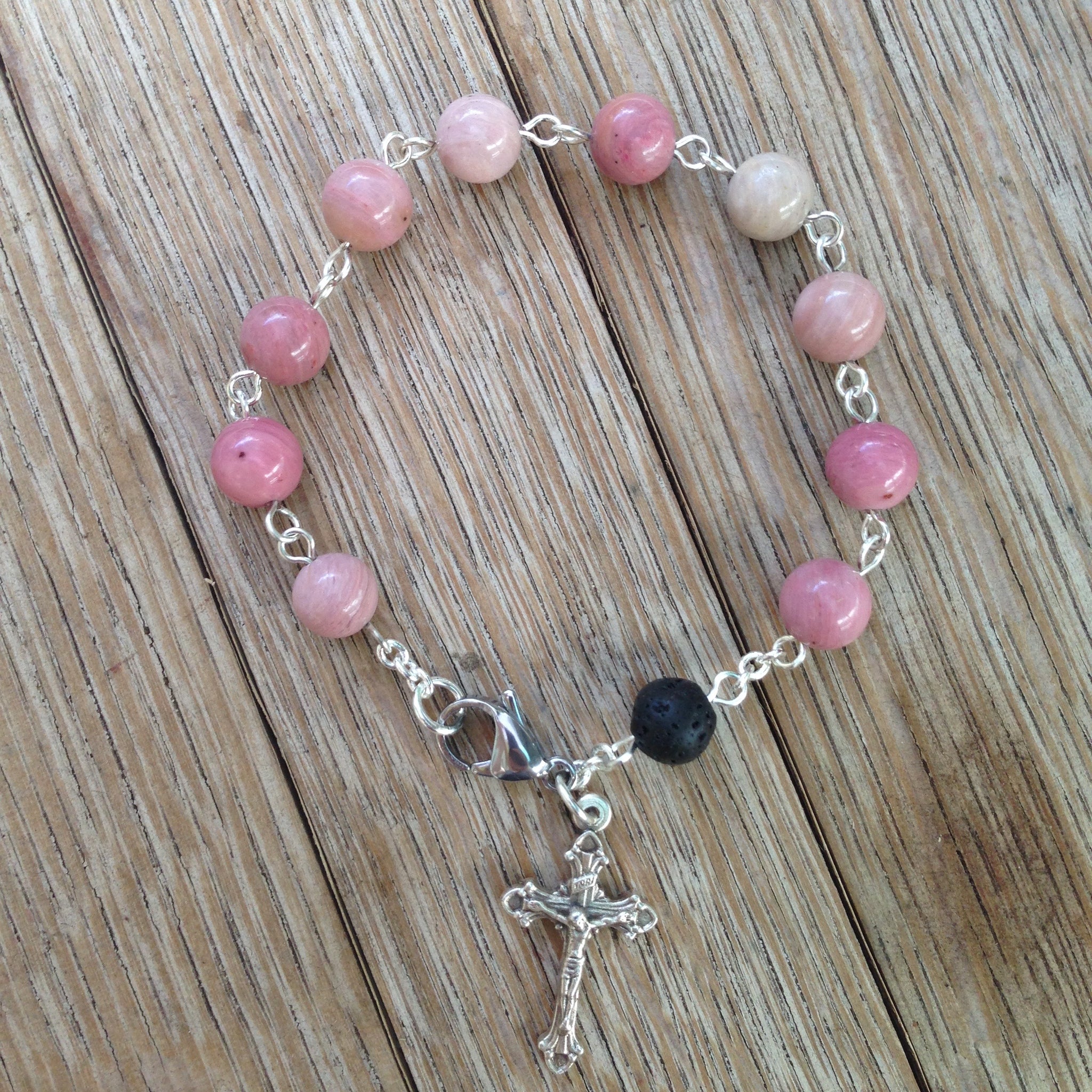 Aromatherapy Rosary bracelet with rhodonite beads