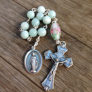 Miraculous Medal Pocket Rosary with turquoise Amazonite beads