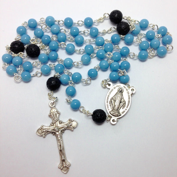 Aromatherapy rosary with blue glass beads