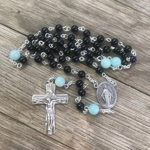 Beads of the Dead Chaplet made with Black Onyx and Amazonite beads