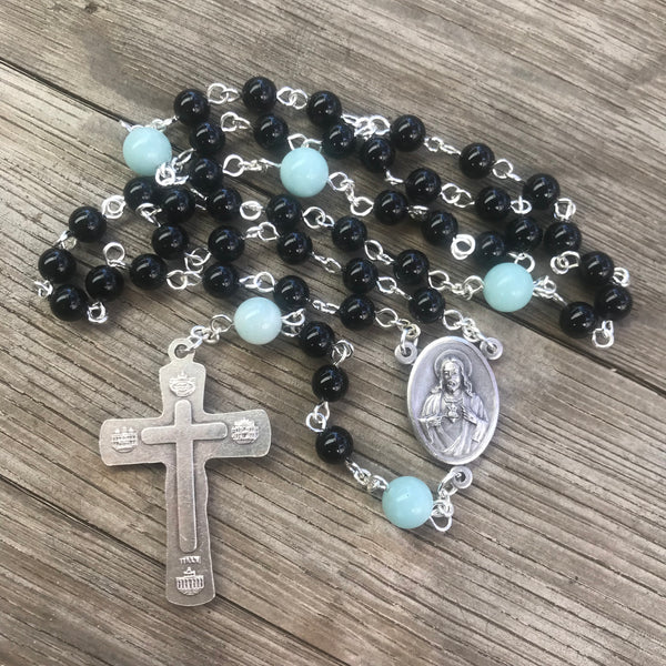 Beads of the Dead Chaplet made with Black Onyx and Amazonite beads