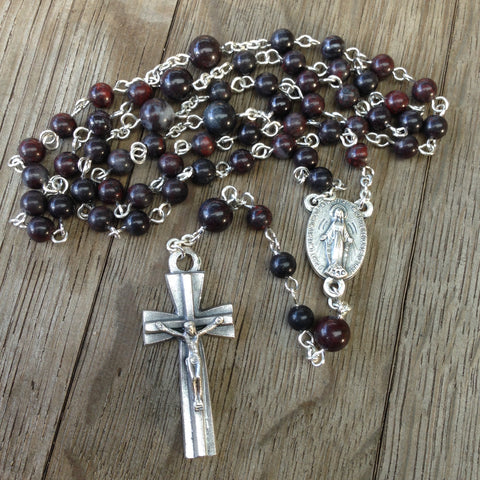 Miraculous Medal Rosary made with brown mustang jasper beads