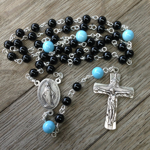 Beads of the Dead Chaplet made with Black Onyx and Blue Glass beads