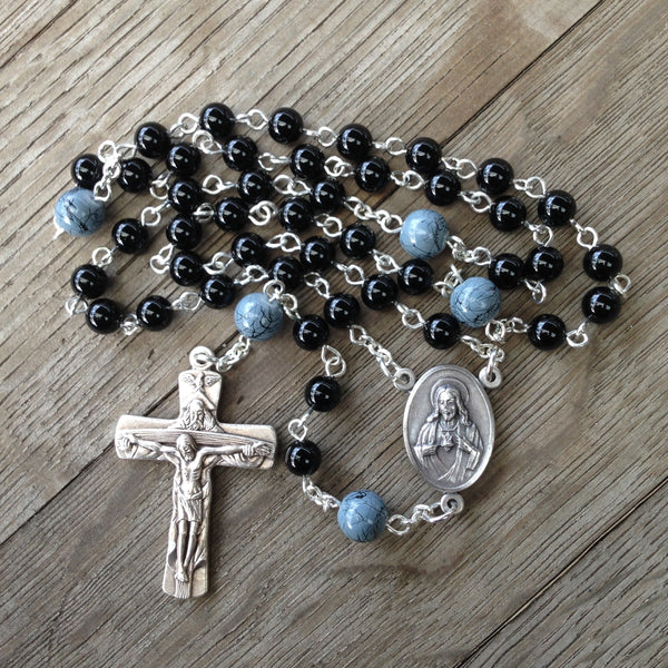 Beads of the Dead Chaplet made with Black Onyx and Grey Glass beads