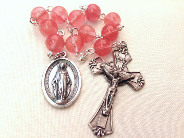 Miraculous Medal rosary with Cherry Quartz beads