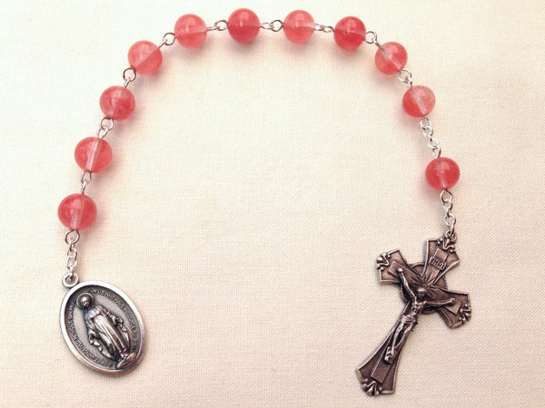 Miraculous Medal rosary with Cherry Quartz beads
