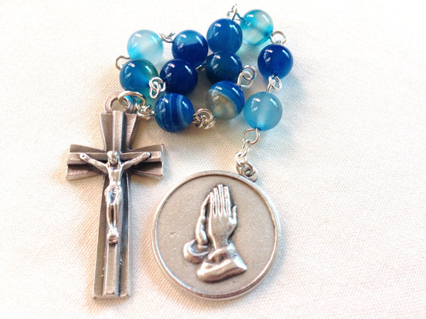 Blue pocket rosary with serenity prayer