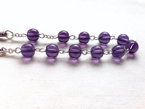 Holy Spirit Pocket Rosary made with amethyst glass beads