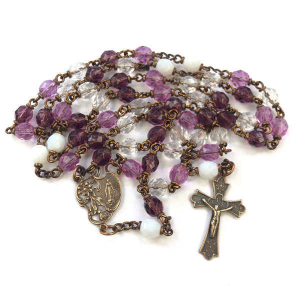 Purple Miraculous Medal Heirloom Rosary
