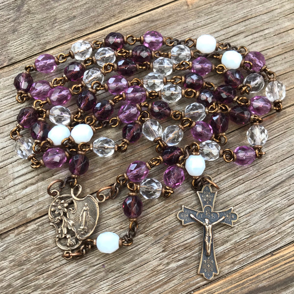 Purple Miraculous Medal Heirloom Rosary